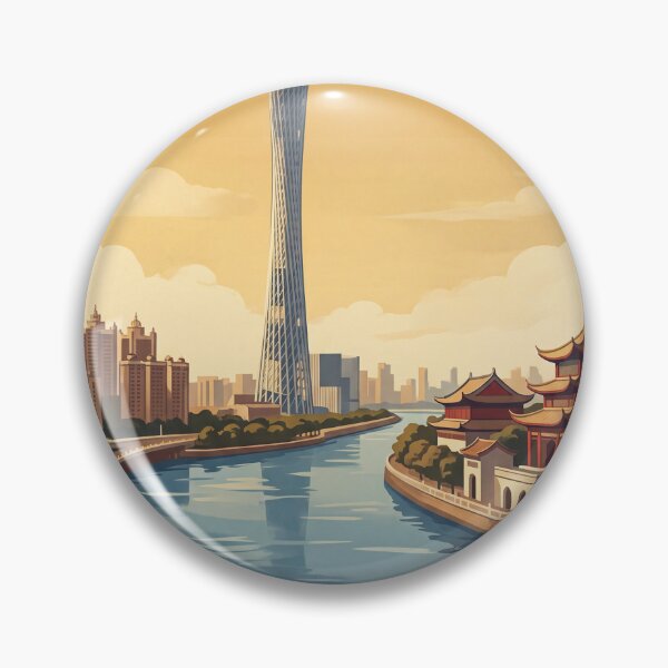 Item preview, Guangzhou China Vintage Travel Art – Canton Tower & Pearl River designed and sold by Bomax121.