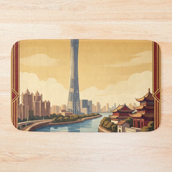 Item preview, Guangzhou China Vintage Travel Art – Canton Tower & Pearl River designed and sold by Bomax121.