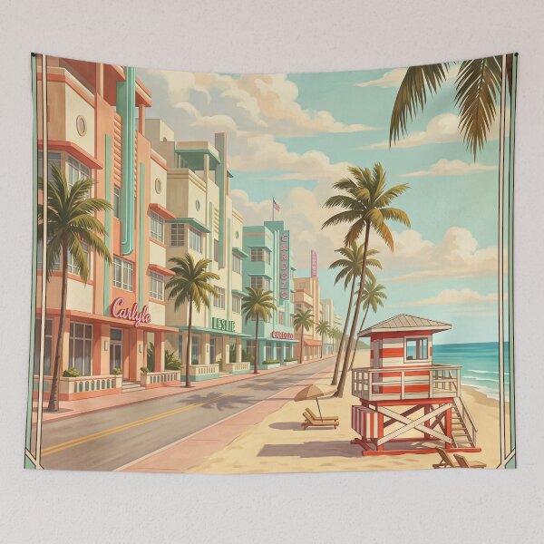Item preview, Miami Florida Vintage Travel Art – South Beach, Ocean Drive & Art Deco designed and sold by Bomax121.