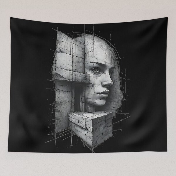 Item preview, Surreal Architectural Portrait Geometric Drawing designed and sold by UrbanPrts.