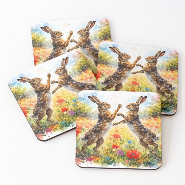 Item preview, Dancing Hares in Flower Field designed and sold by cuprum.