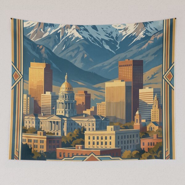 Item preview, Denver Colorado Vintage Travel Art – State Capitol & Rocky Mountains designed and sold by Bomax121.