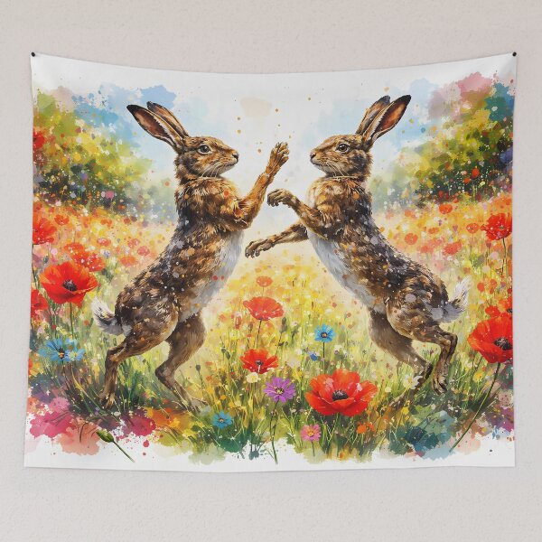 Item preview, Dancing Hares in Flower Field designed and sold by cuprum.