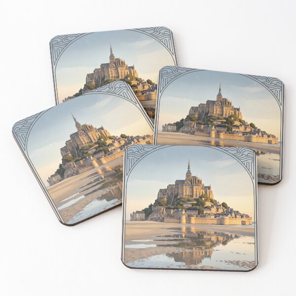 Item preview, Mont Saint-Michel France Vintage Travel Art – Medieval Abbey & Tidal Bay designed and sold by Bomax121.