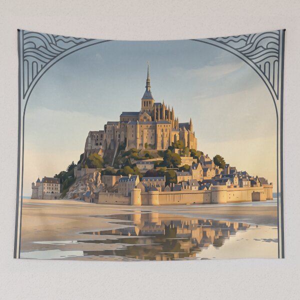 Item preview, Mont Saint-Michel France Vintage Travel Art – Medieval Abbey & Tidal Bay designed and sold by Bomax121.