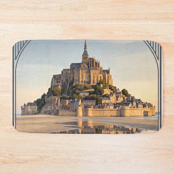Item preview, Mont Saint-Michel France Vintage Travel Art – Medieval Abbey & Tidal Bay designed and sold by Bomax121.