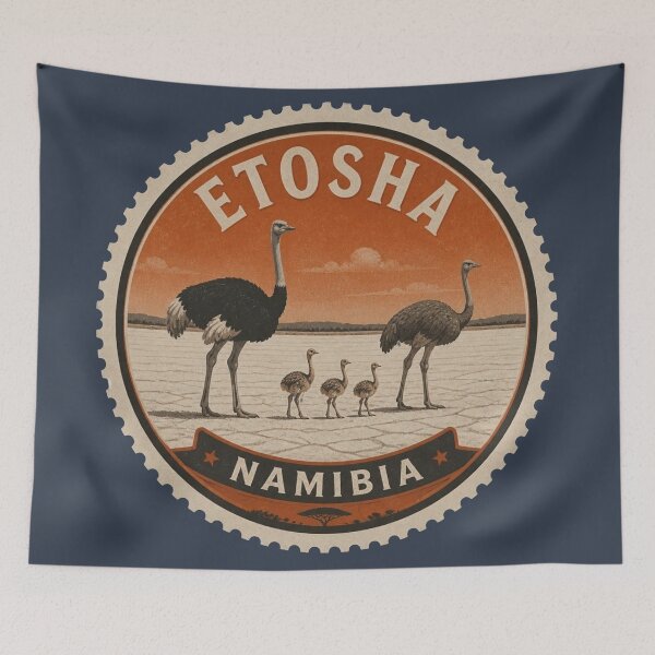 Item preview, Etosha Namibia Wildlife Travel Badge – Ostriches on the Salt Pan designed and sold by The Digital Compass.