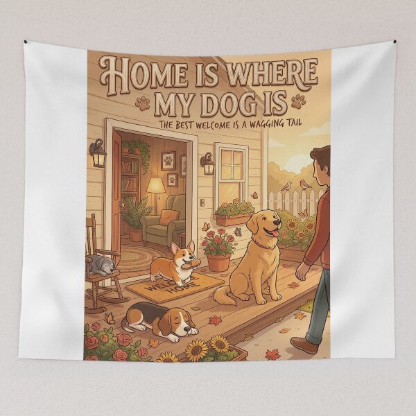 Item preview, Home Is Where My Dog Is | Heartwarming Dog Lover Design | Cozy Pet Family Illustration | Premium Lifestyle Graphic designed and sold by SAJ Design Studio.