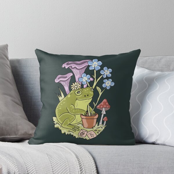 Item preview, Frog Gardener with Forget Me Not Flowers and Cottagecore Mushrooms  designed and sold by LeshanArt.