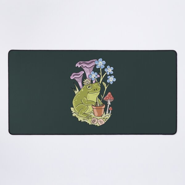 Item preview, Frog Gardener with Forget Me Not Flowers and Cottagecore Mushrooms designed and sold by LeshanArt.