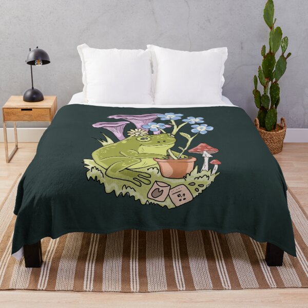 Item preview, Frog Gardener with Forget Me Not Flowers and Cottagecore Mushrooms designed and sold by LeshanArt.