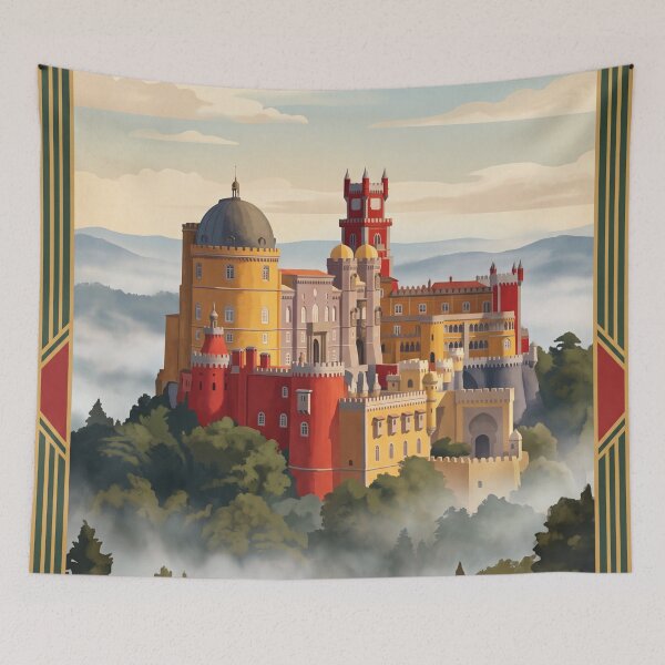 Item preview, Sintra Portugal Vintage Travel Art – Pena Palace & Misty Mountain Landscape designed and sold by Bomax121.
