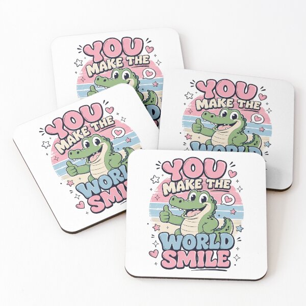 Item preview, You Make the World Smile Cute Crocodile Vintage Retro Cartoon Positive Quote designed and sold by will freed18.