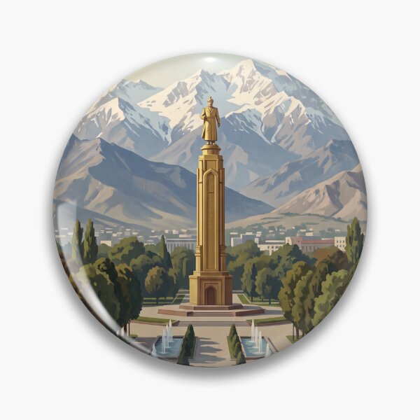 Item preview, Dushanbe Tajikistan Vintage Travel Art – Rudaki Monument & Hissar Mountains designed and sold by Bomax121.