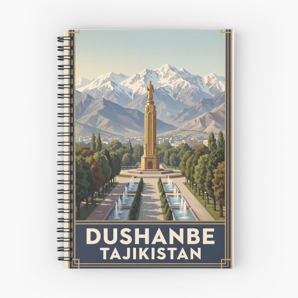 Item preview, Dushanbe Tajikistan Vintage Travel Art – Rudaki Monument & Hissar Mountains designed and sold by Bomax121.
