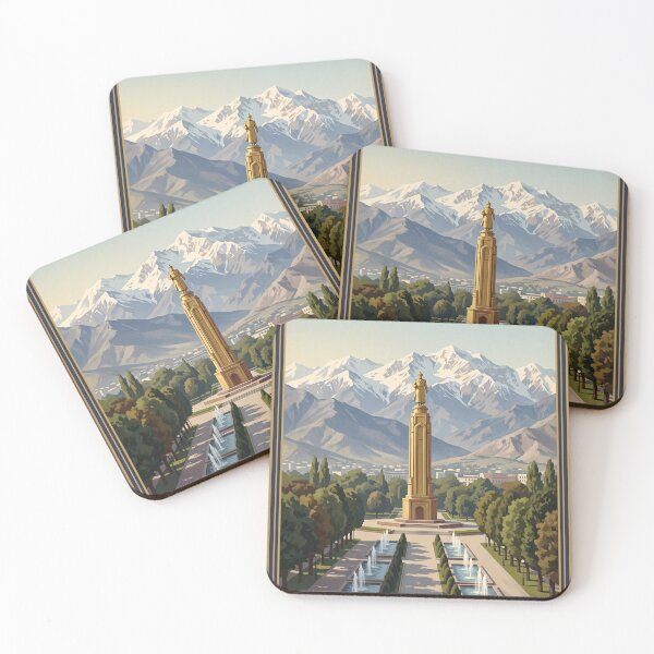 Item preview, Dushanbe Tajikistan Vintage Travel Art – Rudaki Monument & Hissar Mountains designed and sold by Bomax121.