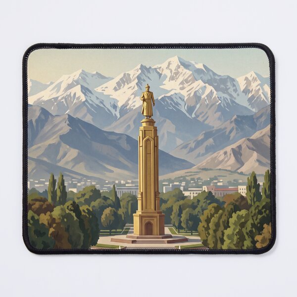 Item preview, Dushanbe Tajikistan Vintage Travel Art – Rudaki Monument & Hissar Mountains designed and sold by Bomax121.