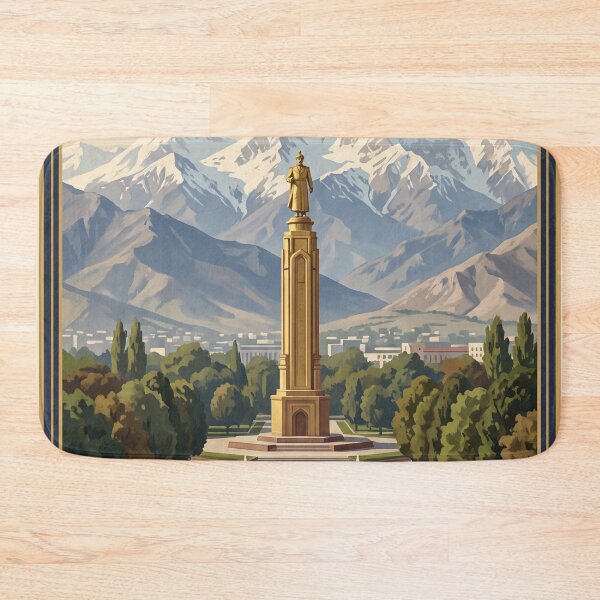 Item preview, Dushanbe Tajikistan Vintage Travel Art – Rudaki Monument & Hissar Mountains designed and sold by Bomax121.