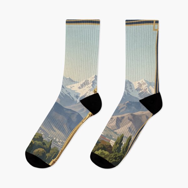 Item preview, Dushanbe Tajikistan Vintage Travel Art – Rudaki Monument & Hissar Mountains designed and sold by Bomax121.