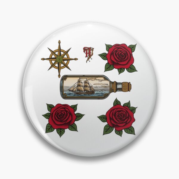 Item preview, Old School Traditional Tattoo Ship In A Bottle Roses designed and sold by ByKayaPrints.