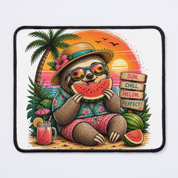 Item preview, Cute Summer Sloth Eating Watermelon – Tropical Beach Vibes | Funny Vacation Cartoon designed and sold by LittleGinnyArt.