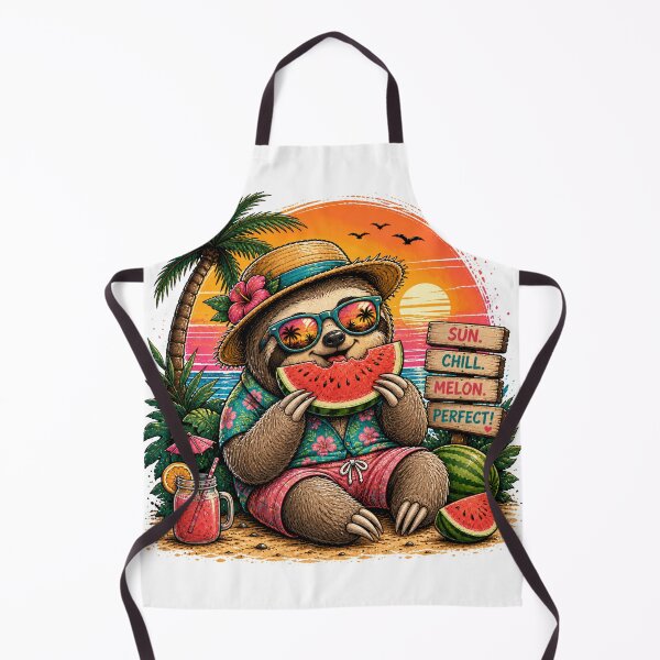 Item preview, Cute Summer Sloth Eating Watermelon – Tropical Beach Vibes | Funny Vacation Cartoon designed and sold by LittleGinnyArt.