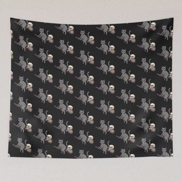 Item preview, Grey Cat, Broomstick, and Skull Halloween designed and sold by MewSpooky.