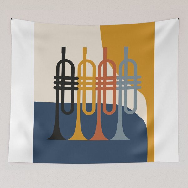 Item preview, Minimalist Trumpet Quartet Print | Mid-Century Modern Brass Instrument Wall Art | Abstract Jazz Music Illustration designed and sold by Studio pod Burom.