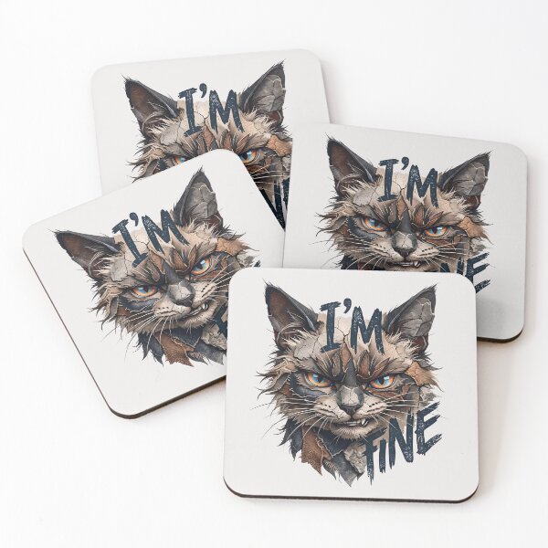 Item preview, I'm Fine, Angry Cat, Patchwork, Streetwear designed and sold by QuirkySpark.