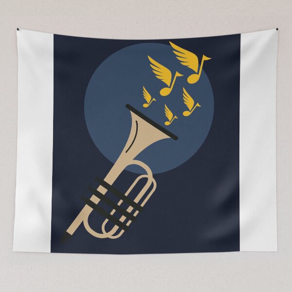 Item preview, Minimalist Trumpet Wall Art | Modern Jazz Music Illustration | Brass Instrument Print | Flying Musical Notes Poster designed and sold by Studio pod Burom.