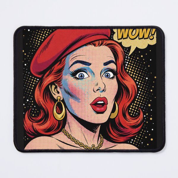 Item preview, WOW! Pop Art Redhead Girl in Red Beret | 60s Comic Surprised Woman designed and sold by MAISON SYLVIE.