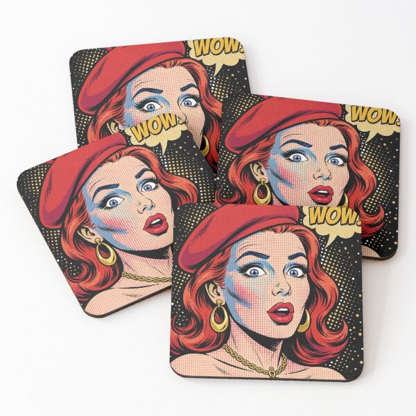 Item preview, WOW! Pop Art Redhead Girl in Red Beret | 60s Comic Surprised Woman designed and sold by MAISON SYLVIE.