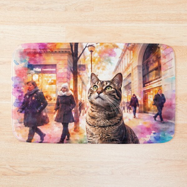 Item preview, Cat in Vibrant City Street designed and sold by cuprum.