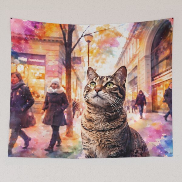 Item preview, Cat in Vibrant City Street designed and sold by cuprum.