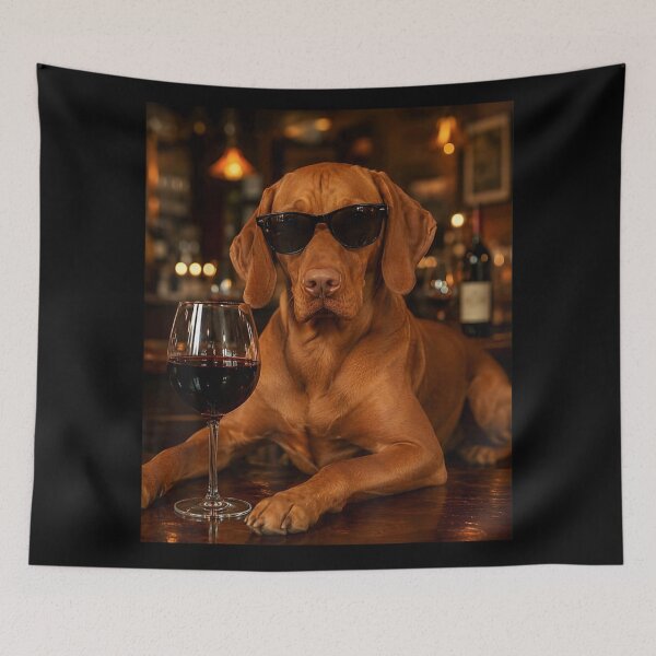 Item preview, Cool Vizsla Dog Wearing Sunglasses Drinking Red Wine Bar Aesthetic Vintage designed and sold by LakenDraphil.