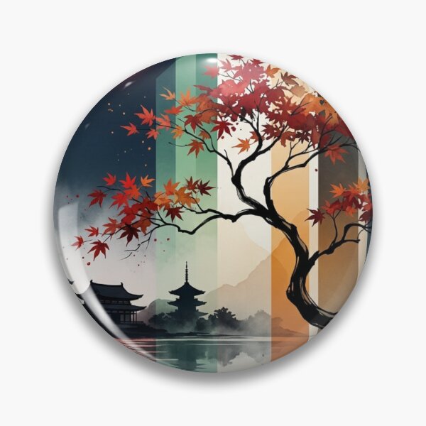 Item preview, Japanese Autumn Maple Tree Red Moon Pagoda Landscape Graphic designed and sold by PACS0011.
