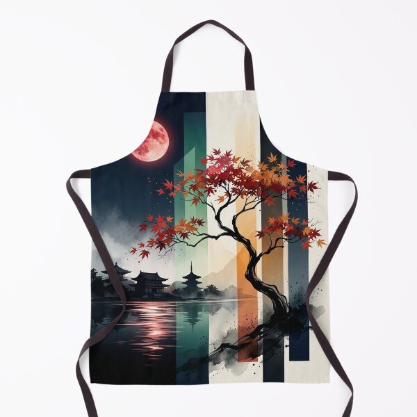 Item preview, Japanese Autumn Maple Tree Red Moon Pagoda Landscape Graphic designed and sold by PACS0011.