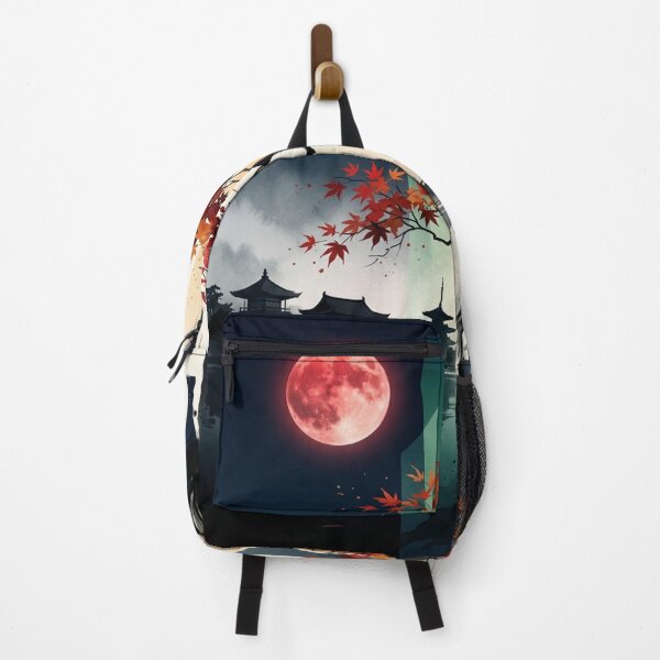 Item preview, Japanese Autumn Maple Tree Red Moon Pagoda Landscape Graphic designed and sold by PACS0011.