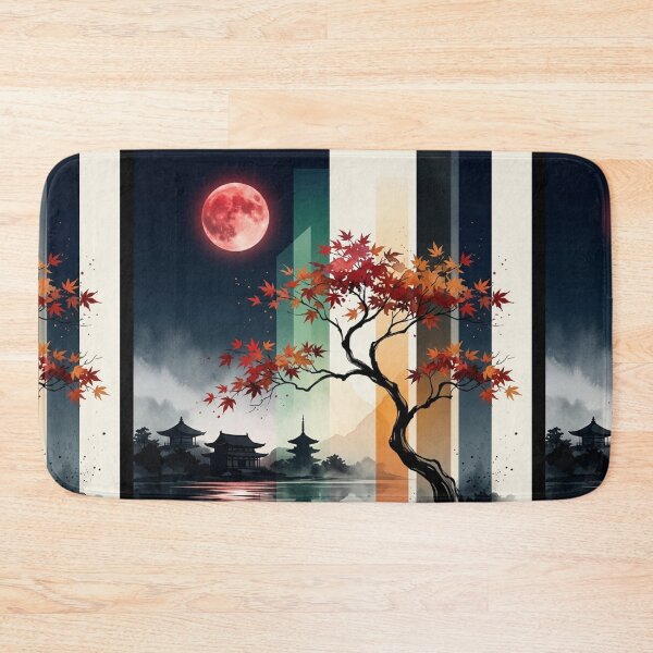 Item preview, Japanese Autumn Maple Tree Red Moon Pagoda Landscape Graphic designed and sold by PACS0011.