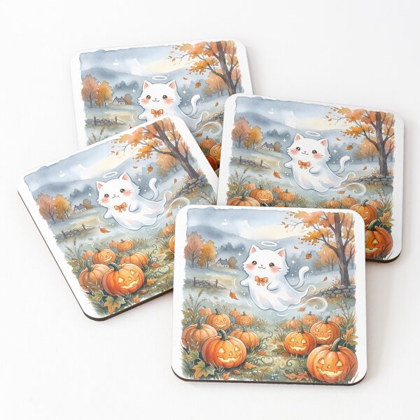 Item preview, Pumpkin Ghost Cat – Cute Halloween Spirit - Kawaii Neko designed and sold by CuteKats.