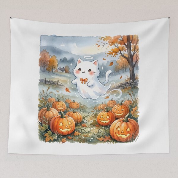 Item preview, Pumpkin Ghost Cat – Cute Halloween Spirit - Kawaii Neko designed and sold by CuteKats.