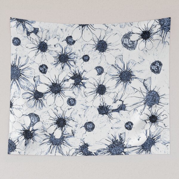 Item preview, Vintage Botanical Navy Blue Floral Sketch Aesthetic Pattern designed and sold by Elżbieta  Kaps.