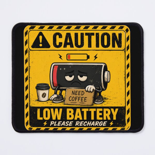 Item preview, Caution: Low Battery | Funny Tired & Coffee Lover Sticker & T-Shirt designed and sold by FuzzDrive.