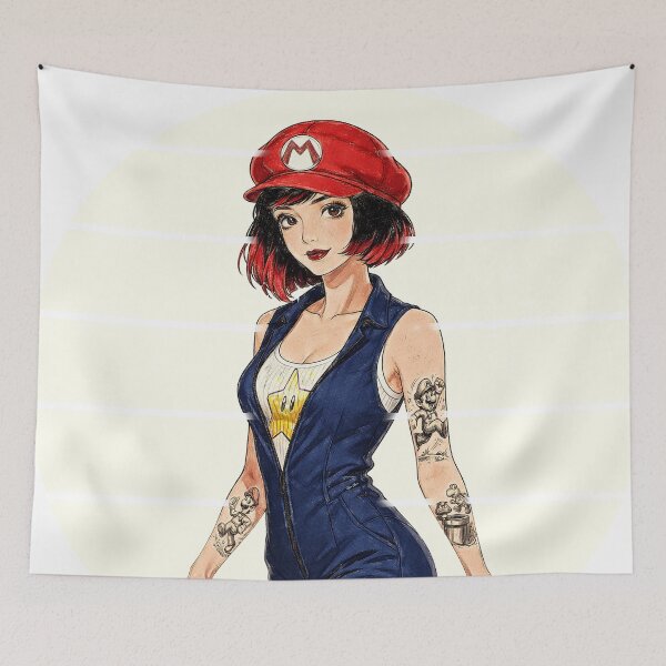 Item preview, Retro Gamer Girl Anime Illustration - Super Plumber Pop Art designed and sold by Hen-C-Art.