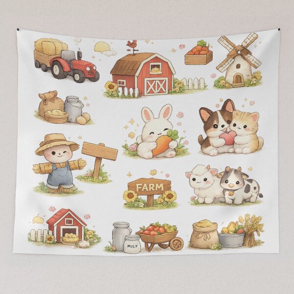 Item preview, Cute Kawaii Farm Animals Red Barn Windmill Tractor Aesthetic designed and sold by Rehnair.