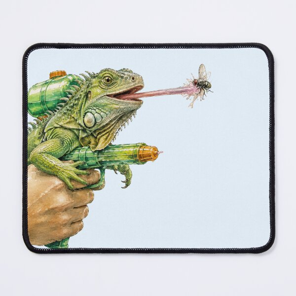Item preview, Funny Iguana Watercolor | Iguana Water Gun Catching a Fly | Cute Reptile Art designed and sold by loccotown168.
