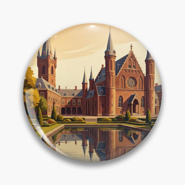Item preview, The Hague Netherlands Vintage Travel Art – Peace Palace & Formal Gardens designed and sold by Bomax121.