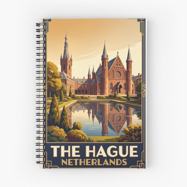 Item preview, The Hague Netherlands Vintage Travel Art – Peace Palace & Formal Gardens designed and sold by Bomax121.