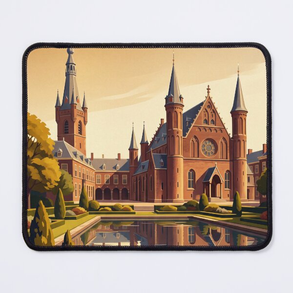 Item preview, The Hague Netherlands Vintage Travel Art – Peace Palace & Formal Gardens designed and sold by Bomax121.