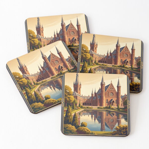 Item preview, The Hague Netherlands Vintage Travel Art – Peace Palace & Formal Gardens designed and sold by Bomax121.